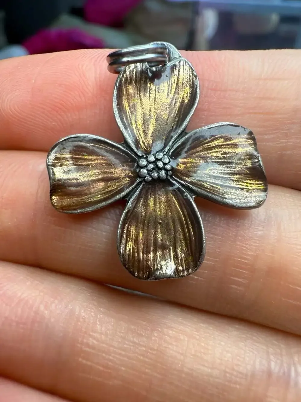 Danforth Pewter Dogwood Flower Key Ring